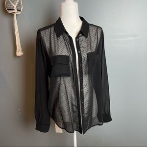 American Rag Black Polka Dot Button Down Shirt • S